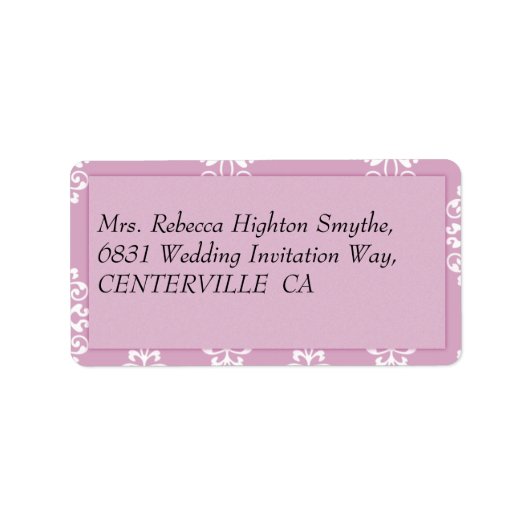 Roos Roze Damask Wedding Etiket (Voorkant)