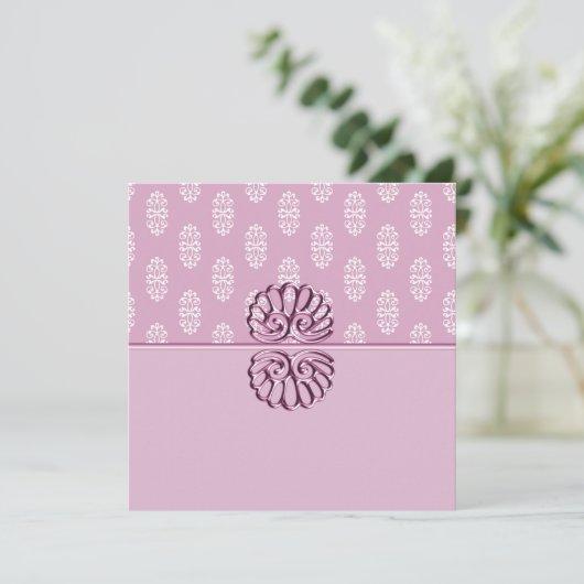 Roos Roze Damask Wedding Kaart (Staand voorkant)