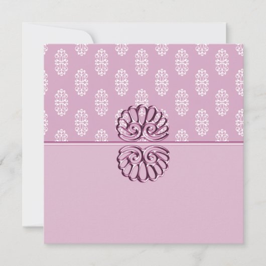 Roos Roze Damask Wedding Kaart (Voorkant)