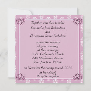 Roos Roze Damask Wedding Kaart
