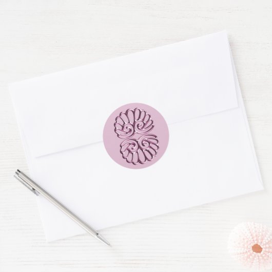 Roos Roze Damask Wedding Ronde Sticker (Envelop)