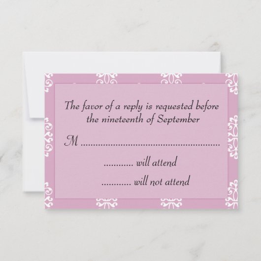 Roos Roze Damask Wedding RSVP (Achterkant)