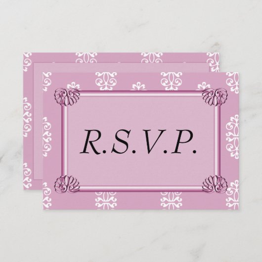 Roos Roze Damask Wedding RSVP (Voorkant / Achterkant)