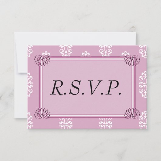 Roos Roze Damask Wedding RSVP Kaartje (Voorkant)