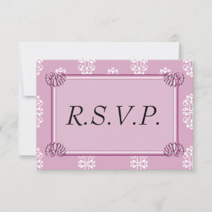 Roos Roze Damask Wedding RSVP Kaartje