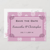 Roos Roze Damask Wedding Save the Date Aankondigingskaart (Voorkant / Achterkant)