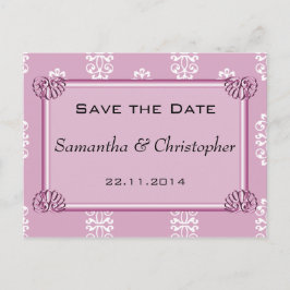 Roos Roze Damask Wedding Save the Date Aankondigingskaart