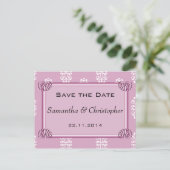 Roos Roze Damask Wedding Save the Date Aankondigingskaart (Staand voorkant)