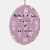 Roos Roze Damask Wedding Save the Date Keramisch Ornament (Rechts)