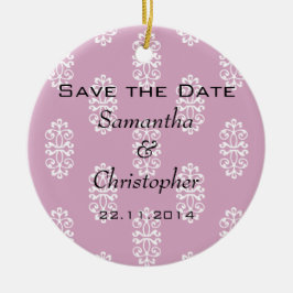 Roos Roze Damask Wedding Save the Date Keramisch Ornament