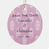 Roos Roze Damask Wedding Save the Date Keramisch Ornament (Links)