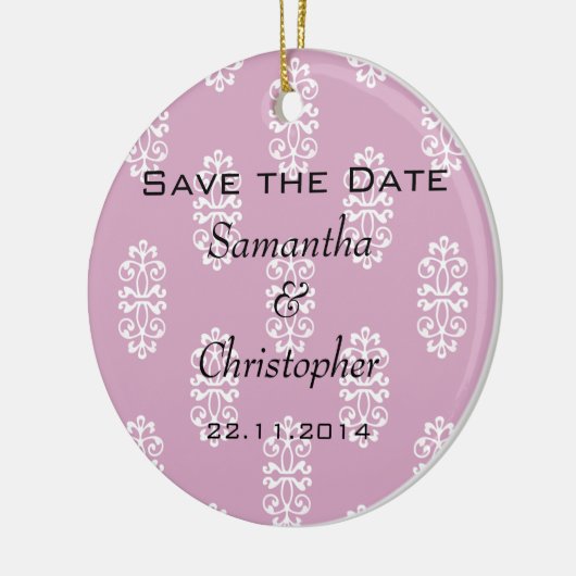 Roos Roze Damask Wedding Save the Date Keramisch Ornament (Links)