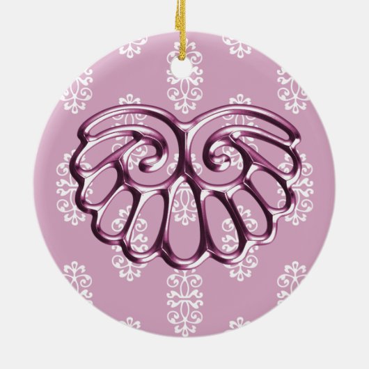 Roos Roze Damask Wedding Save the Date Keramisch Ornament (Achterkant)