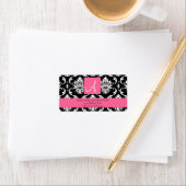 Roos Roze Damast Monogram Bruiloft Adresetiketten Etiket (Insitu)