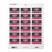 Roos Roze Damast Monogram Bruiloft Adresetiketten Etiket (Full Sheet)