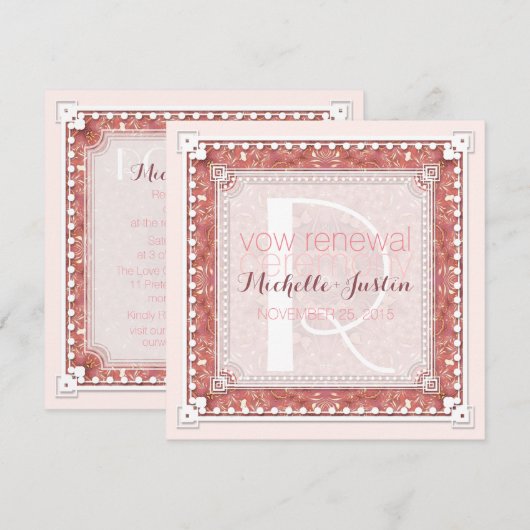 Roos Roze Deco Wedding Vow Renewal Uitnodiging (Voorkant / Achterkant)