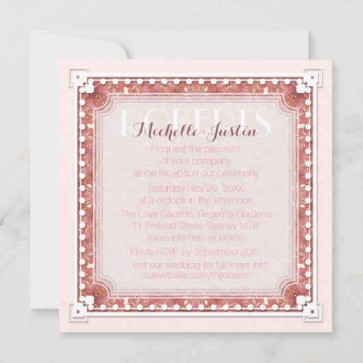 Roos Roze Deco Wedding Vow Renewal Uitnodiging (Achterkant)