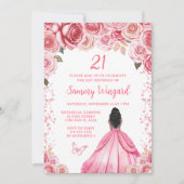 Roos Roze Donkere Huid Prinses Verjaardagsfeest Kaart (Voorkant)