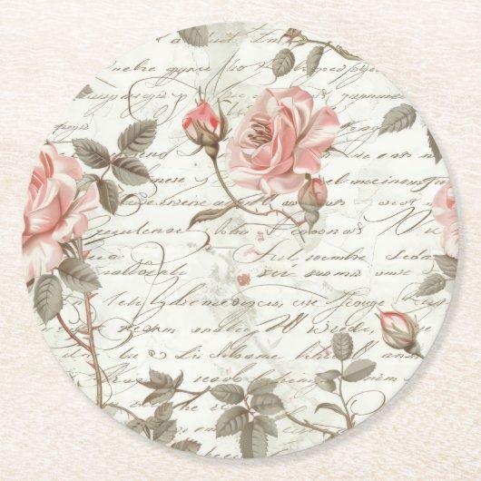 Roos Roze Drink Coasters Ronde Kartonnen Onderzetter (Voorkant)