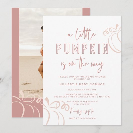 Roos Roze Een beetje pompoen Baby shower Kaart (Voorkant / Achterkant)