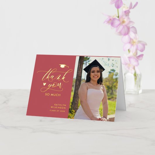 Roos Roze Elegant Gold Script Afstuderen Hartelijk Folie Wenskaart (Orchidee)