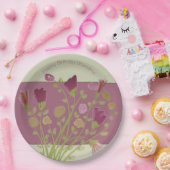 Roos roze en bordeaux bloemig papieren bordje (Feest)