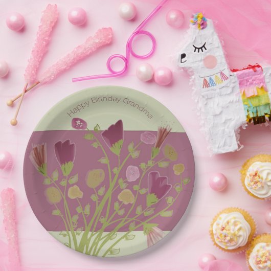 Roos roze en bordeaux bloemig papieren bordje (Feest)