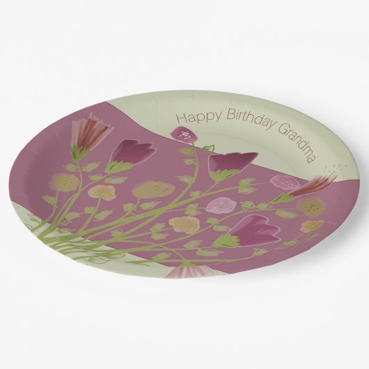 Roos roze en bordeaux bloemig papieren bordje (Gekanteld)