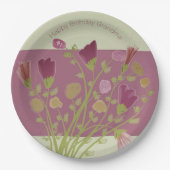 Roos roze en bordeaux bloemig papieren bordje (Voorkant)