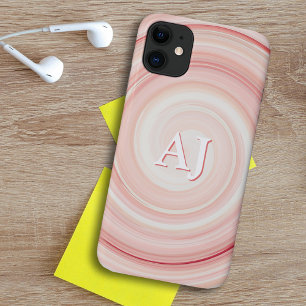 Roos Roze en Coral Spiral Modern Initiaal Monogram Case-Mate iPhone Case