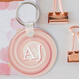 Roos Roze en Coral Spiral Modern Initiaal Monogram Sleutelhanger
