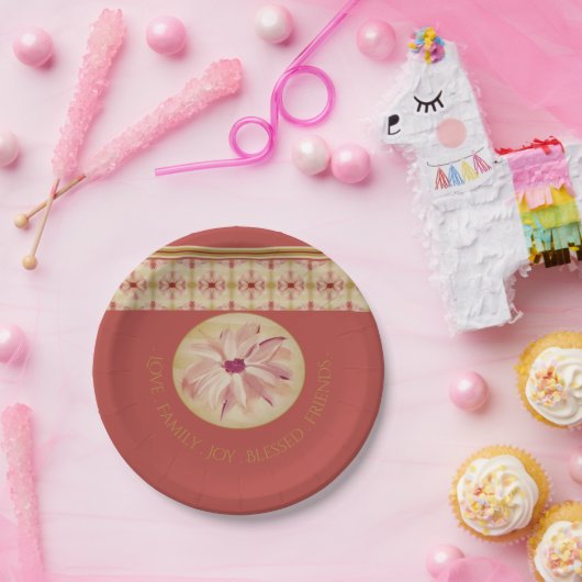 Roos roze en crème met goudlegant papieren bordje (Feest)