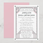 Roos Roze en Gatsby Art Deco Wedding Kaart (Voorkant / Achterkant)