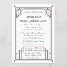 Roos Roze en Gatsby Art Deco Wedding Kaart