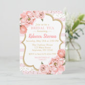 Roos Roze en Gold Bridal Tea Party Kaart (Staand voorkant)