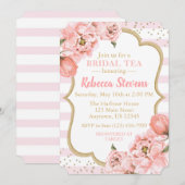 Roos Roze en Gold Bridal Tea Party Kaart (Voorkant / Achterkant)