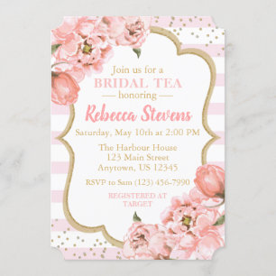 Roos Roze en Gold Bridal Tea Party Kaart