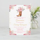 Roos Roze en Gouden Bloemen Cowboy Boot Quinceañer Kaart (Staand voorkant)