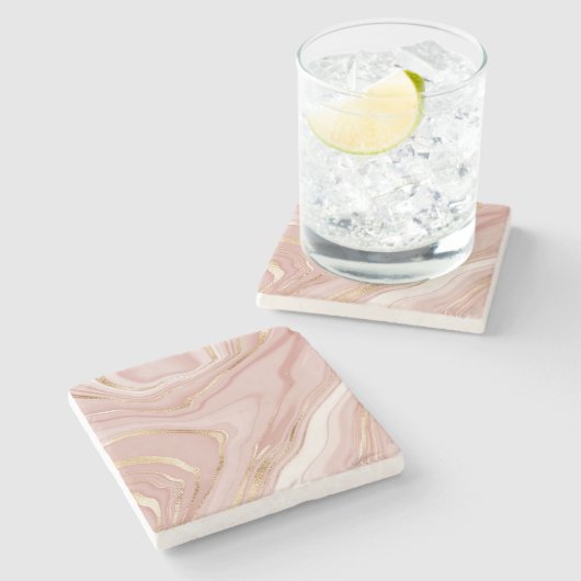 Roos Roze en gouden marmer Moderne afbeelding Stenen Onderzetter (Zijkant)