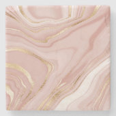 Roos Roze en gouden marmer Moderne afbeelding Stenen Onderzetter (Voorkant)