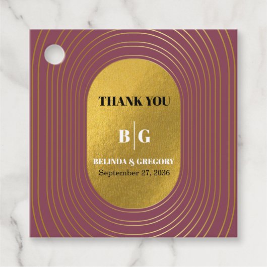 Roos roze en gouden moderne, minimalistische wapen bedankjes labels (Voorkant)