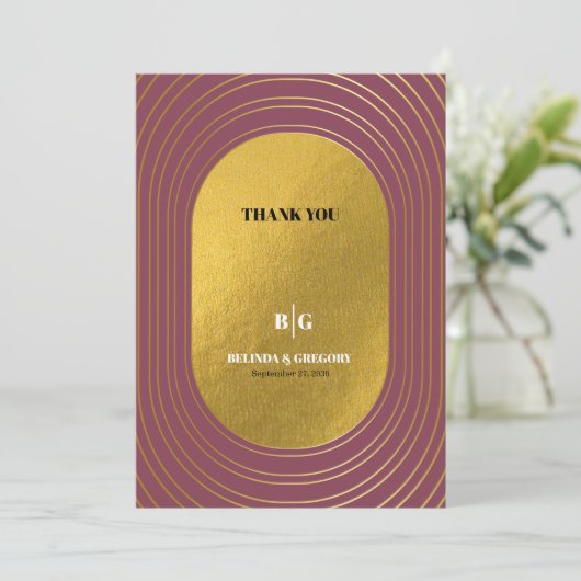 Roos roze en gouden moderne, minimalistische wapen bedankkaart (Staand voorkant)