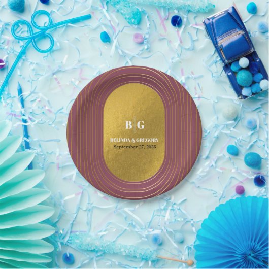 Roos roze en gouden moderne, minimalistische wapen papieren bordje (Feest)