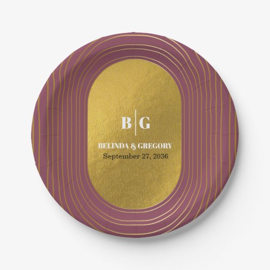 Roos roze en gouden moderne, minimalistische wapen papieren bordje (Voorkant)