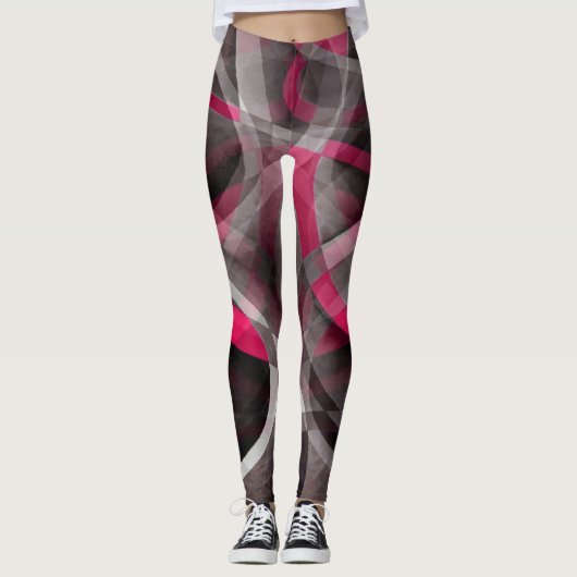 Roos roze en grijs Funky Pattern Leggings (Voorkant)