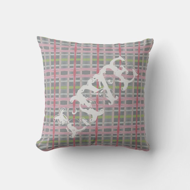 Roos Roze en Groene Decorator Kussen (Voorkant)