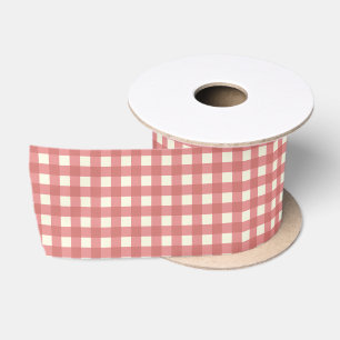 Roos roze en ivoor gingham check satijnen lint