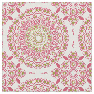 Roos Roze en Olijfgroen Kaleidoscopische Medallion Stof