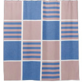 Roos Roze en Serenity Baby Blue Squares Douchegordijn (Voorkant)