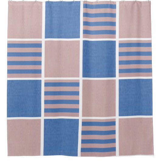 Roos Roze en Serenity Baby Blue Squares Douchegordijn (Voorkant)